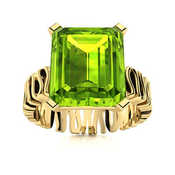 Natural 10.31 CTW Peridot Solitaire Ring 18K Yellow Gold
