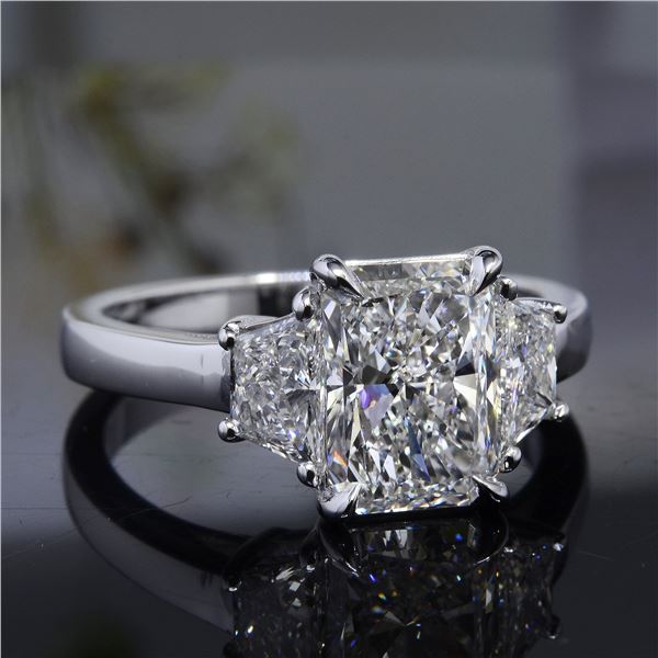 Natural 3.52 CTW Radiant Cut 3-Stone Diamond Engagement Ring 14KT White Gold