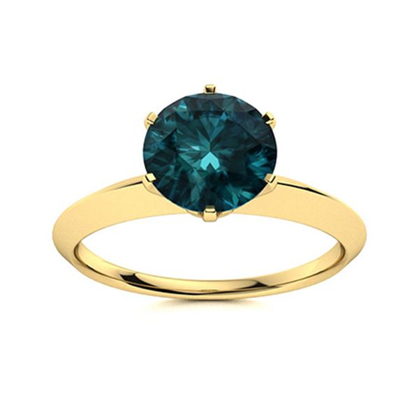 Natural 1.02 CTW Blue Diamond Solitaire Ring 18K Yellow Gold