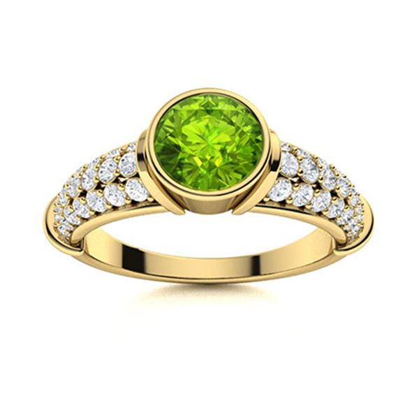 Natural 1.60 CTW Peridot & Diamond Engagement Ring 14K Yellow Gold