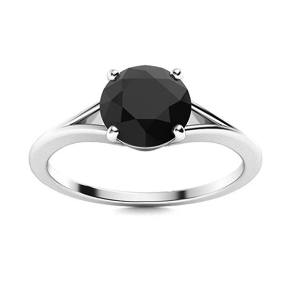 Natural 1.52 CTW Black Diamond Solitaire Ring 18K White Gold