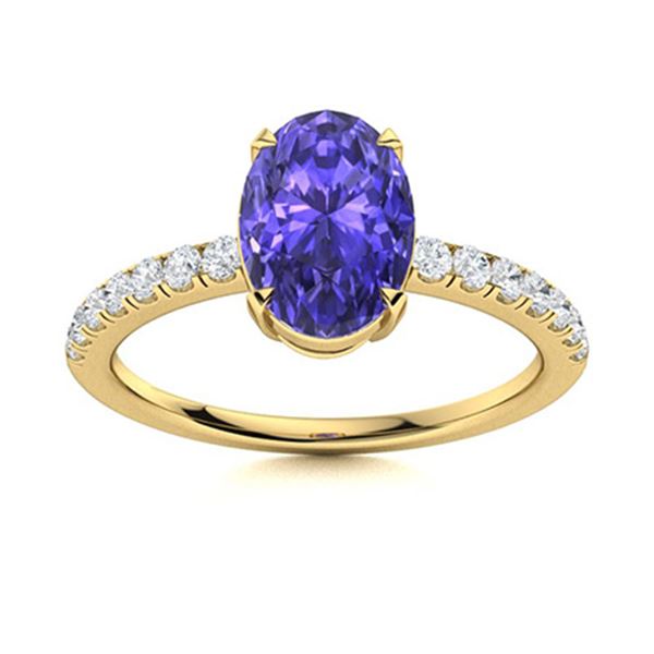 Natural 1.80 CTW Tanzanite & Diamond Engagement Ring 14K Yellow Gold