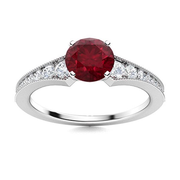 Natural 1.55 CTW Ruby & Diamond Engagement Ring 14K White Gold