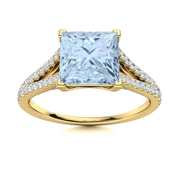 Natural 0.81 CTW Aquamarine & Diamond Engagement Ring 18K Yellow Gold