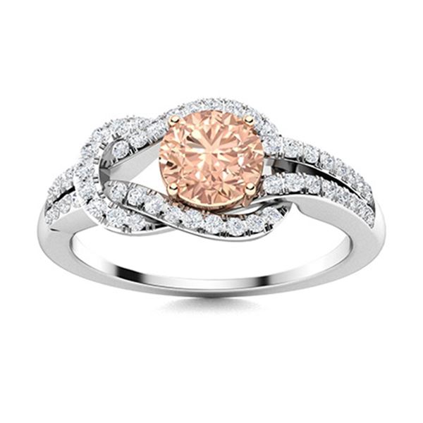 Natural 0.89 CTW Morganite & Diamond Engagement Ring 14K White Gold