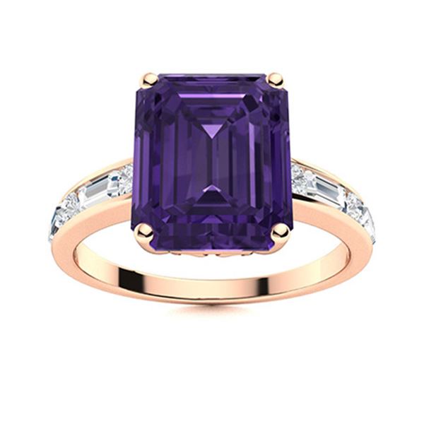 Natural 5.37 CTW Amethyst & Diamond Engagement Ring 18K Rose Gold