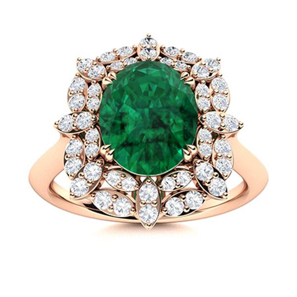 Natural 2.08 CTW Emerald & Diamond Engagement Ring 14K Rose Gold