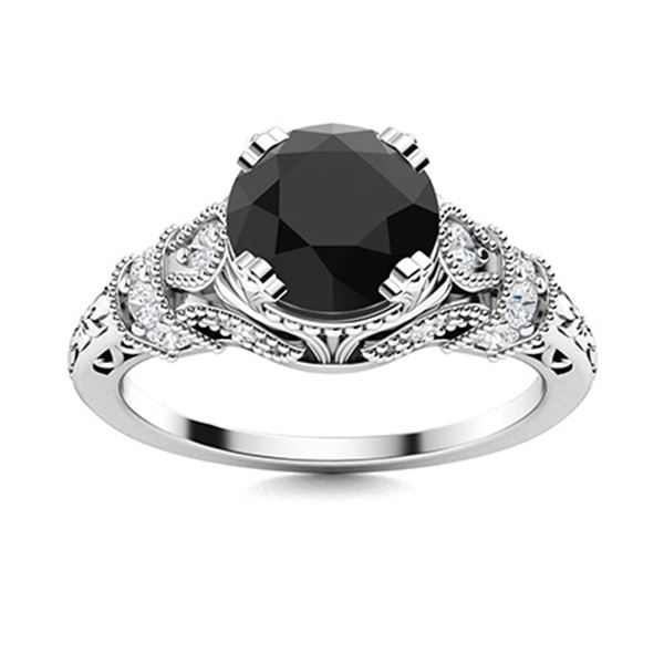 Natural 0.96 CTW Black & White Diamond Engagement Ring 18K White Gold