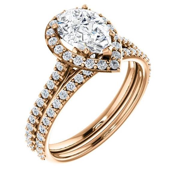 Natural 2.02 CTW Halo Teardrop Pear Cut Diamond Engagement Set 18KT Rose Gold