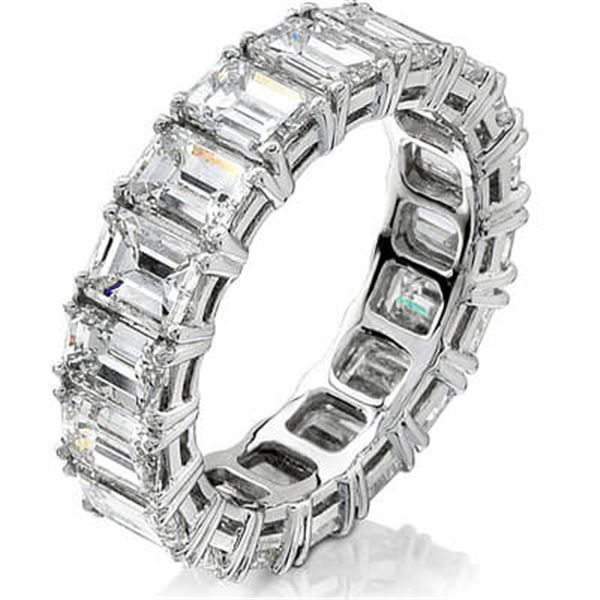 Natural 6.02 CTW Emerald Cut Diamond Eternity Ring 14KT White Gold