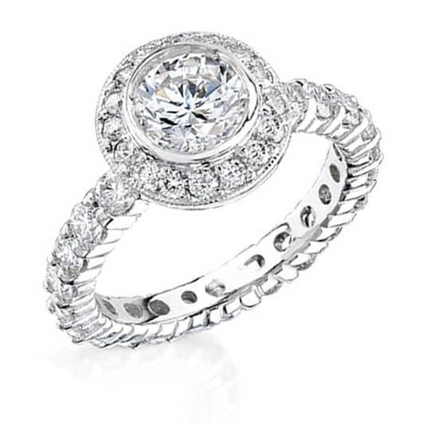 Natural 3.21 CTW Round Cut Diamond Engagement Ring 14KT White Gold