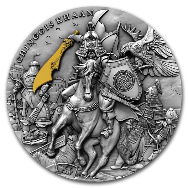 2019 Niue 2 oz Antique Silver Chinggis Khaan