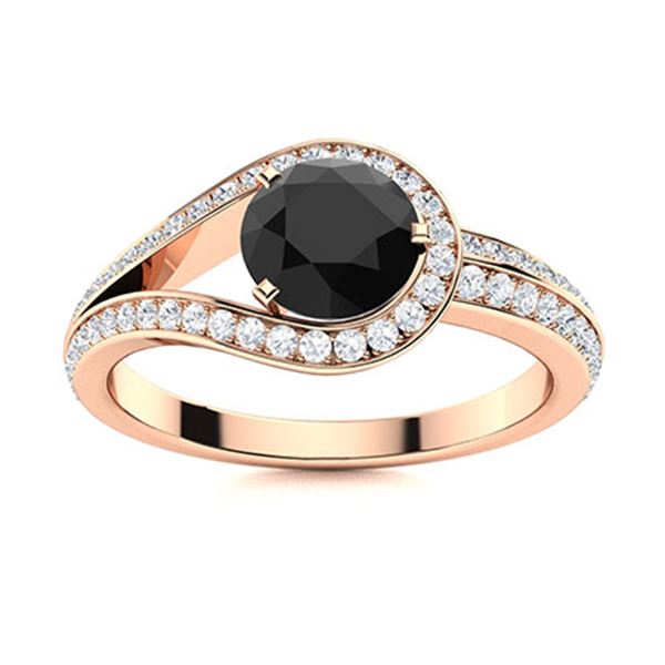 Natural 1.12 CTW Black & White Diamond Engagement Ring 18K Rose Gold