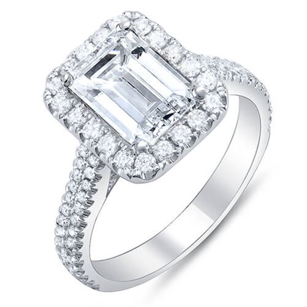 Natural 2.02 CTW Emerald Cut Halo Diamond Engagement Ring 18KT White Gold