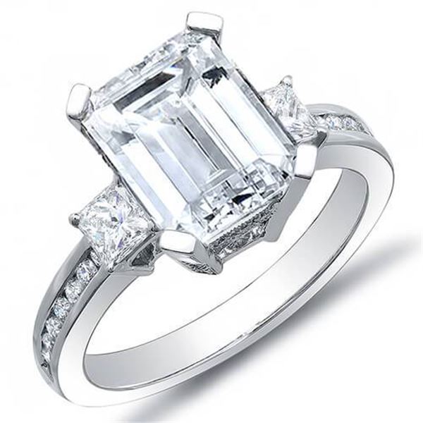Natural 2.12 CTW Emerald Cut Diamond Engagement Ring 14KT White Gold