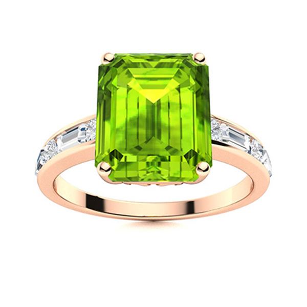 Natural 5.94 CTW Peridot & Diamond Engagement Ring 18K Rose Gold