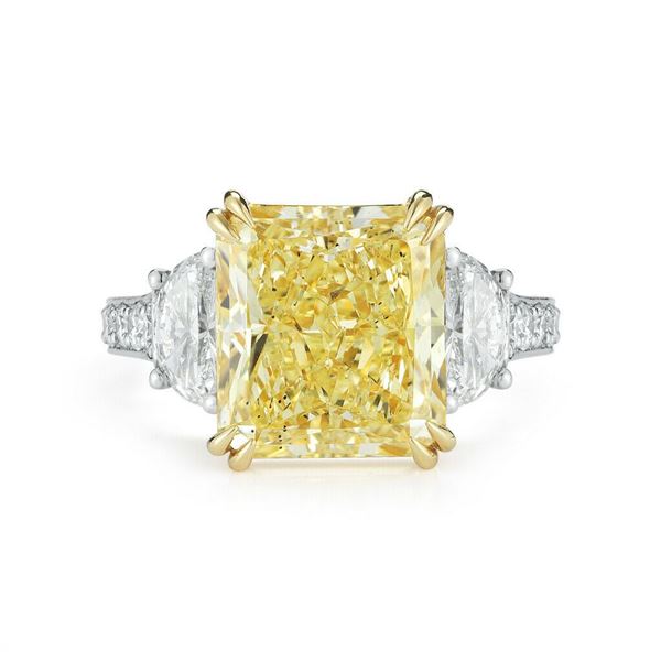 Natural 4.12 CTW Canary Yellow Rectangle Radiant Cut Diamond Engagement Ring 18KT Two-tone