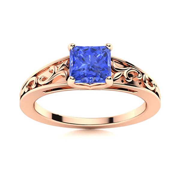 Natural 0.97 CTW Ceylon Sapphire Solitaire Ring 18K Rose Gold