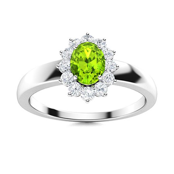 Natural 0.70 CTW Peridot & Diamond Engagement Ring 18K White Gold