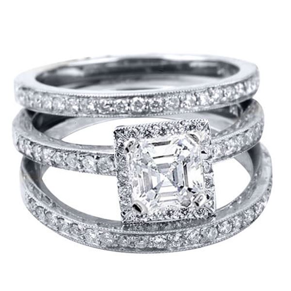 Natural 2.12 CTW Asscher Cut Halo Diamond Ring 18KT White Gold