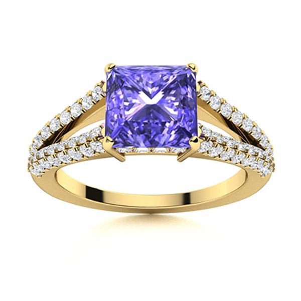 Natural 1.76 CTW Tanzanite & Diamond Engagement Ring 18K Yellow Gold