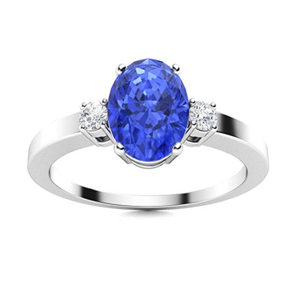 Natural 2.11 CTW Ceylon Sapphire & Diamond Engagement Ring 18K White Gold