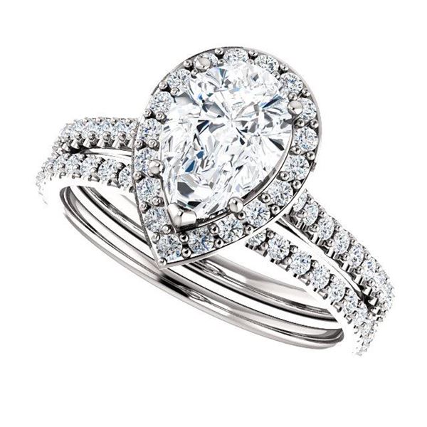 Natural 4.02 CTW Halo Teardrop Pear Cut Diamond Engagement Set 18KT White Gold