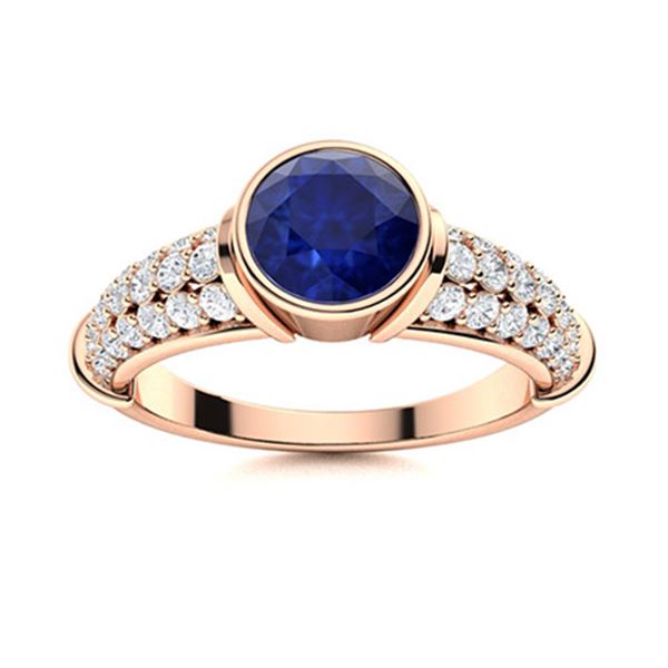 Natural 1.32 CTW Sapphire & Diamond Engagement Ring 18K Rose Gold
