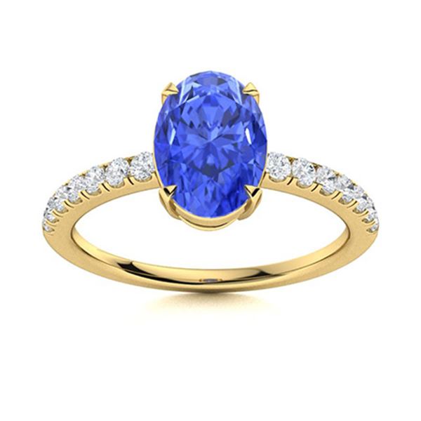 Natural 1.62 CTW Ceylon Sapphire & Diamond Engagement Ring 14K Yellow Gold