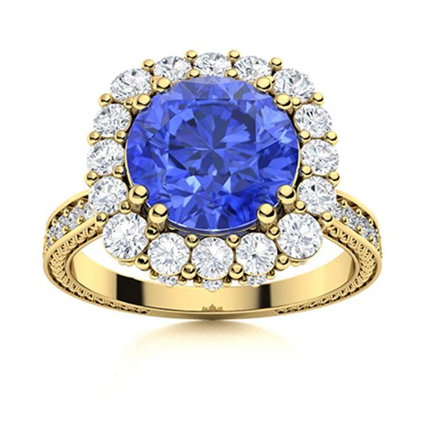 Natural 2.98 CTW Ceylon Sapphire & Diamond Engagement Ring 18K Yellow Gold