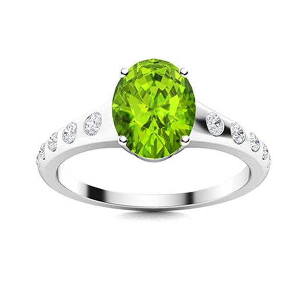 Natural 1.37 CTW Peridot & Diamond Engagement Ring 18K White Gold