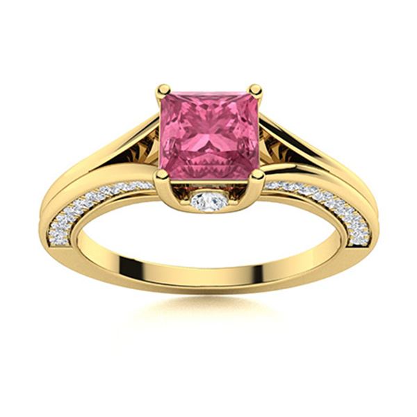 Natural 1.15 CTW Pink Sapphire & Diamond Engagement Ring 18K Yellow Gold