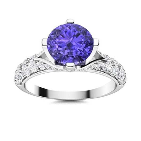 Natural 1.53 CTW Tanzanite & Diamond Engagement Ring 14K White Gold
