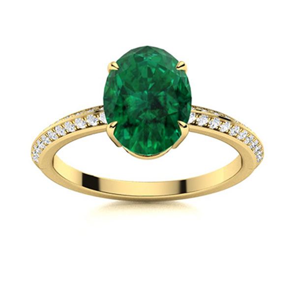Natural 2.55 CTW Emerald & Diamond Engagement Ring 18K Yellow Gold