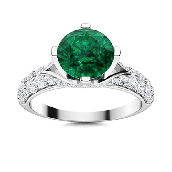 Natural 1.58 CTW Emerald & Diamond Engagement Ring 14K White Gold