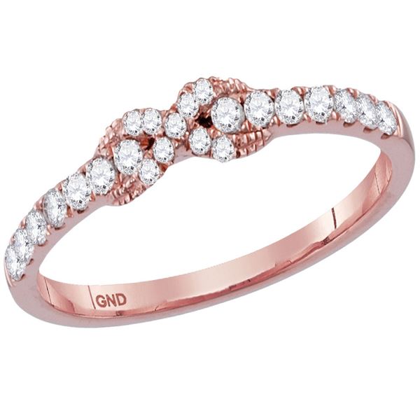 14kt Rose Gold Womens Round Diamond Infinity Knot Stackable Band Ring 1/4 Cttw
