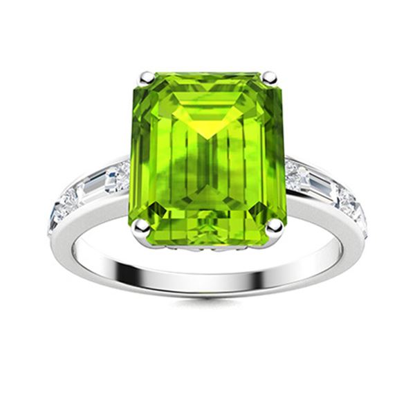 Natural 10.73 CTW Peridot & Diamond Engagement Ring 18K White Gold