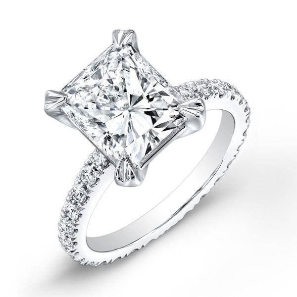 Natural 3.72 CTW Radiant Cut Diamond Solitaire Eternity Engagement Ring 14KT White Gold