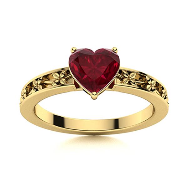 Natural 0.58 CTW Ruby Solitaire Ring 14K Yellow Gold