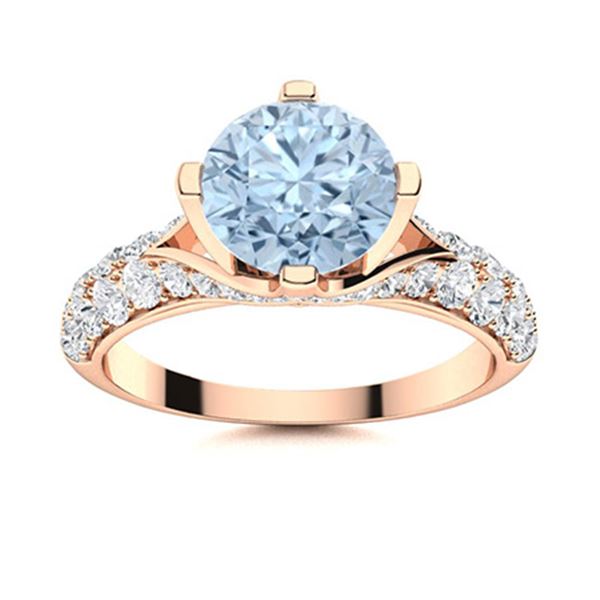 Natural 2.53 CTW Aquamarine & Diamond  Engagement Ring 14K Rose Gold