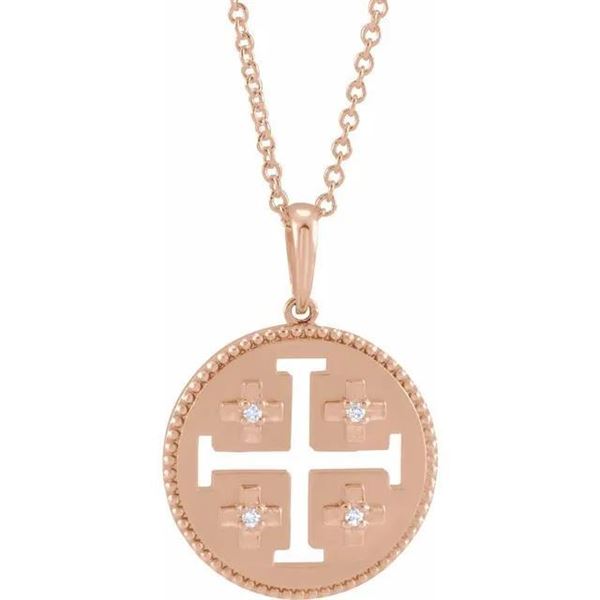 Natural 0.27 CTW Jerusalem Cross Necklace 18KT Rose Gold