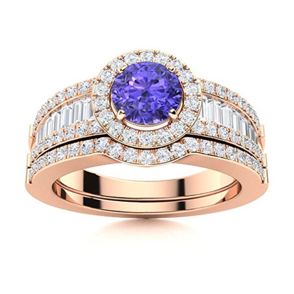 Natural 1.39 CTW Tanzanite & Diamond Engagement Ring 18K Rose Gold