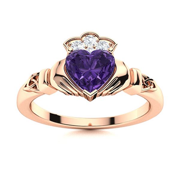 Natural 1.64 CTW Amethyst & Diamond Engagement Ring 18K Rose Gold