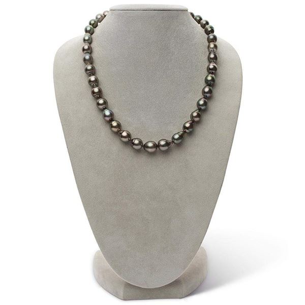 Dark Peacock and Cherry Drop-Shaped Baroque Tahitian Pearl Necklace, 18", 9.1-11.0mm, AA+/AAA Qualit