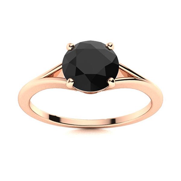 Natural 0.82 CTW Black Diamond Solitaire Ring 18K Rose Gold