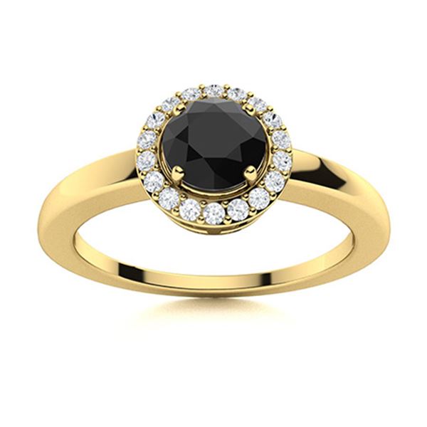 Natural 0.52 CTW Onyx & Diamond Engagement Ring 14K Yellow Gold