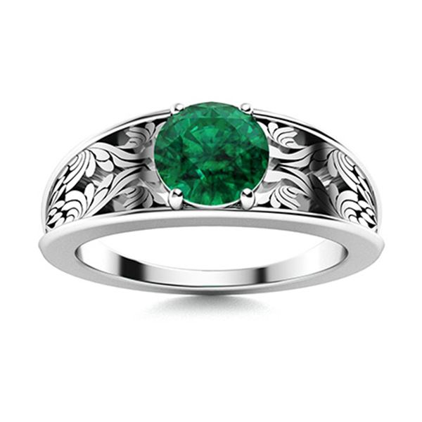 Natural 2.22 CTW Emerald Solitaire Ring 18K White Gold