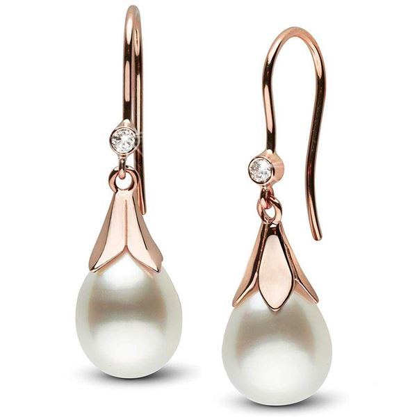 White South Sea Drop-Shape Pearl and Diamond Lily Dangle Earrings, 14K Gold