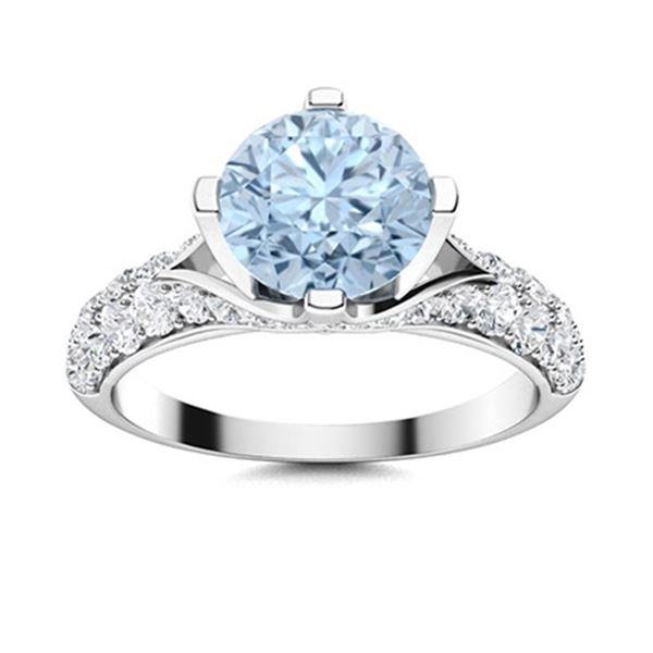 Natural 2.53 CTW Aquamarine & Diamond  Engagement Ring 14K White Gold