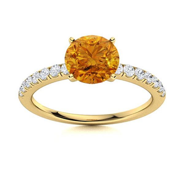 Natural 1.66 CTW Citrine & Diamond Engagement Ring 14K Yellow Gold